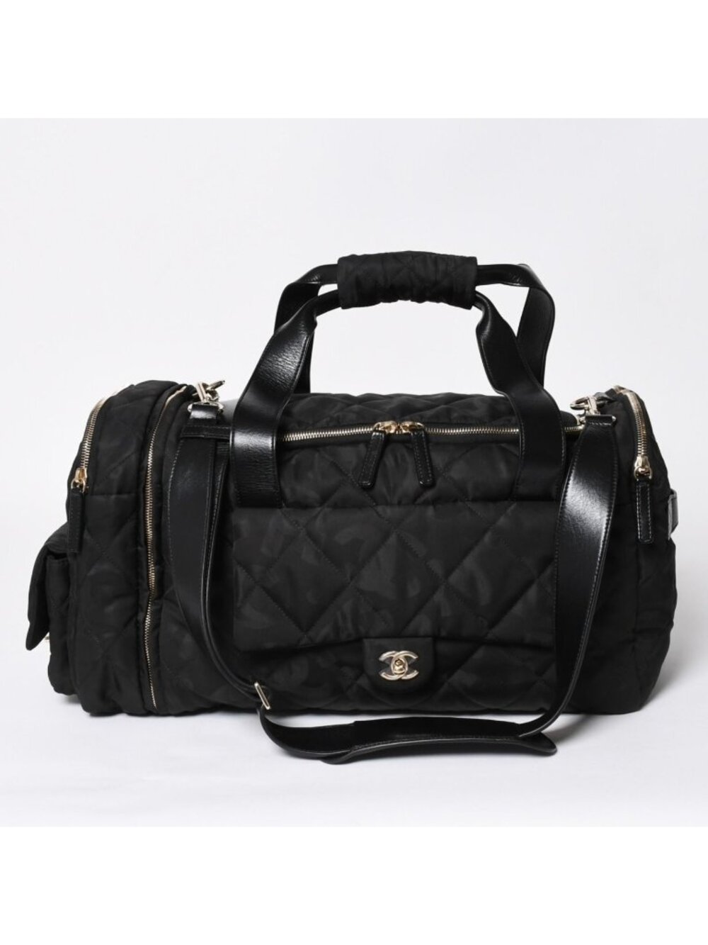 Chanel Coco Neige Two in One Duffle Boston Bag Shoulder Backpack 3way Black